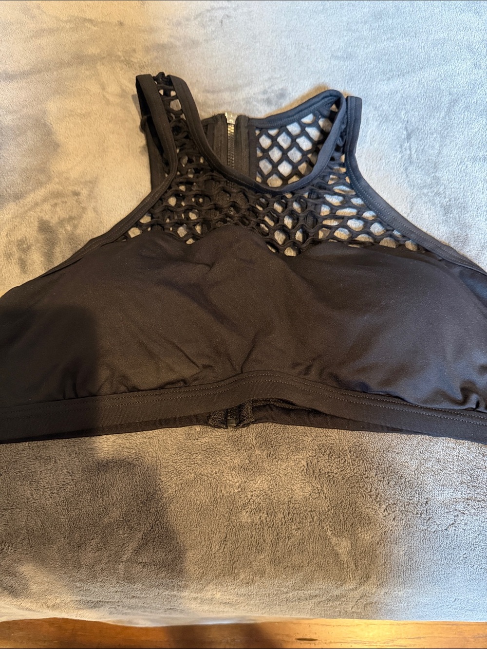 Seafolly Black Mesh High-Neck swim top